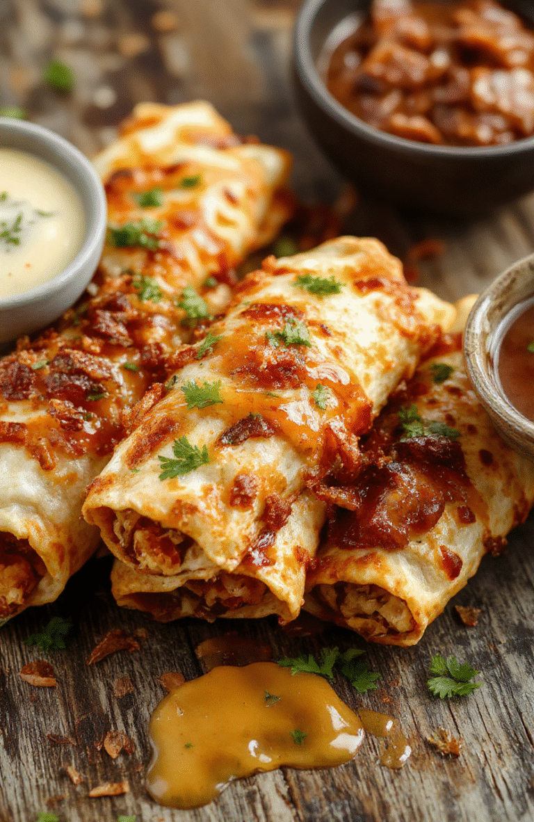 Golden-brown crispy chicken taquitos arranged on a white plate, filled with shredded chicken and cheese, garnished with chopped cilantro. The surface has a crunchy, flaky texture, and the taquitos are neatly rolled and slightly leaning against each other, set against a rustic wooden background with a side of salsa and lime slices.