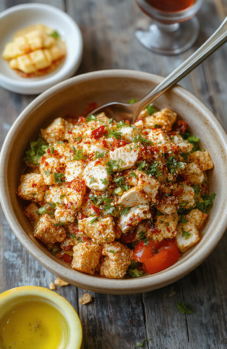 A vibrant Asian Chicken Crunch Salad presented on a white plate, featuring crispy shredded chicken, colorful bell peppers, shredded carrots, chopped green onions, sesame seeds, and a drizzle of glossy Asian dressing. The salad is arranged neatly with fresh ingredients, showcasing a combination of textures and bright colors that look fresh and appetizing, styled on a rustic wooden table.
