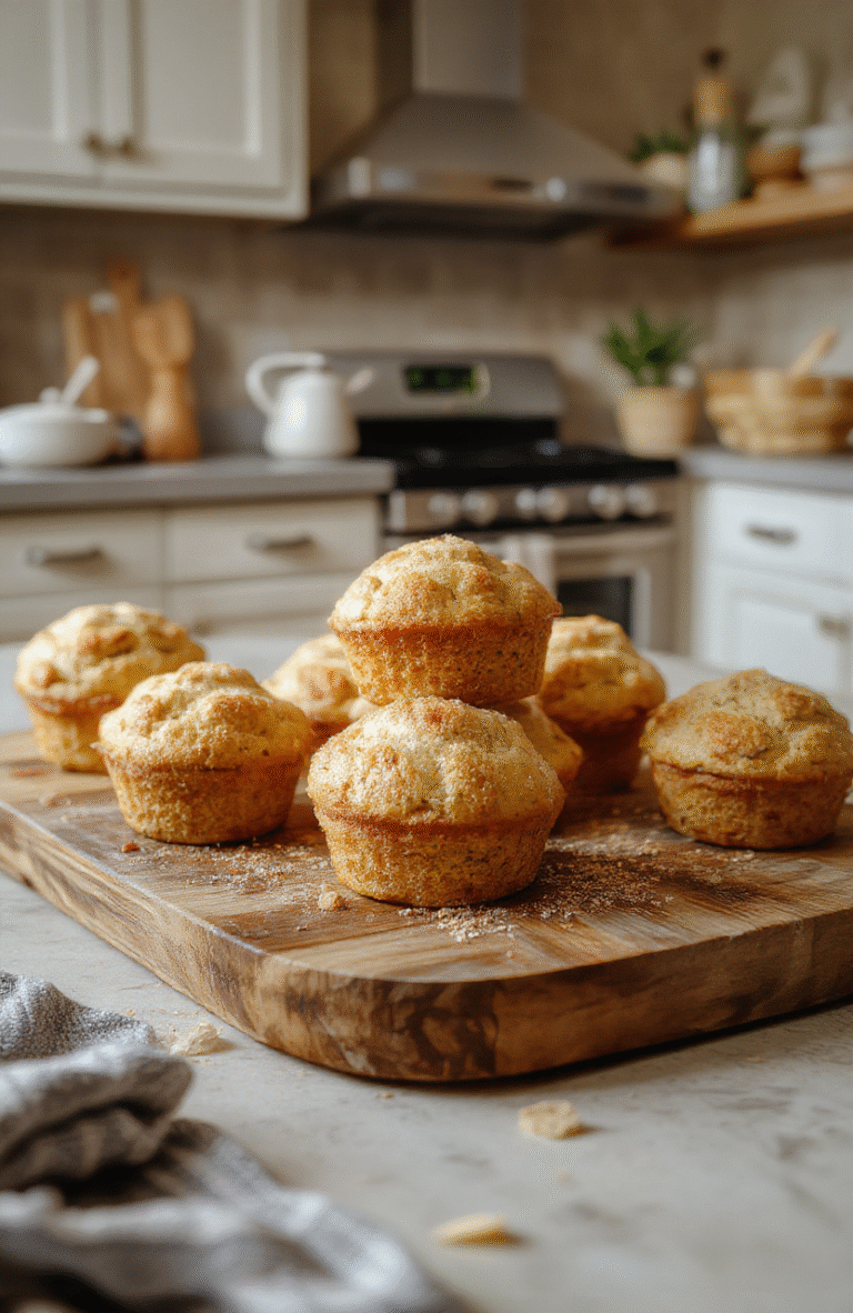 Colorful mini muffins arranged on a rustic wooden board with vibrant ingredients surrounding them, showcasing their soft, fluffy texture and golden-brown tops with a hint of sprinkle decorations for a playful and inviting presentation.