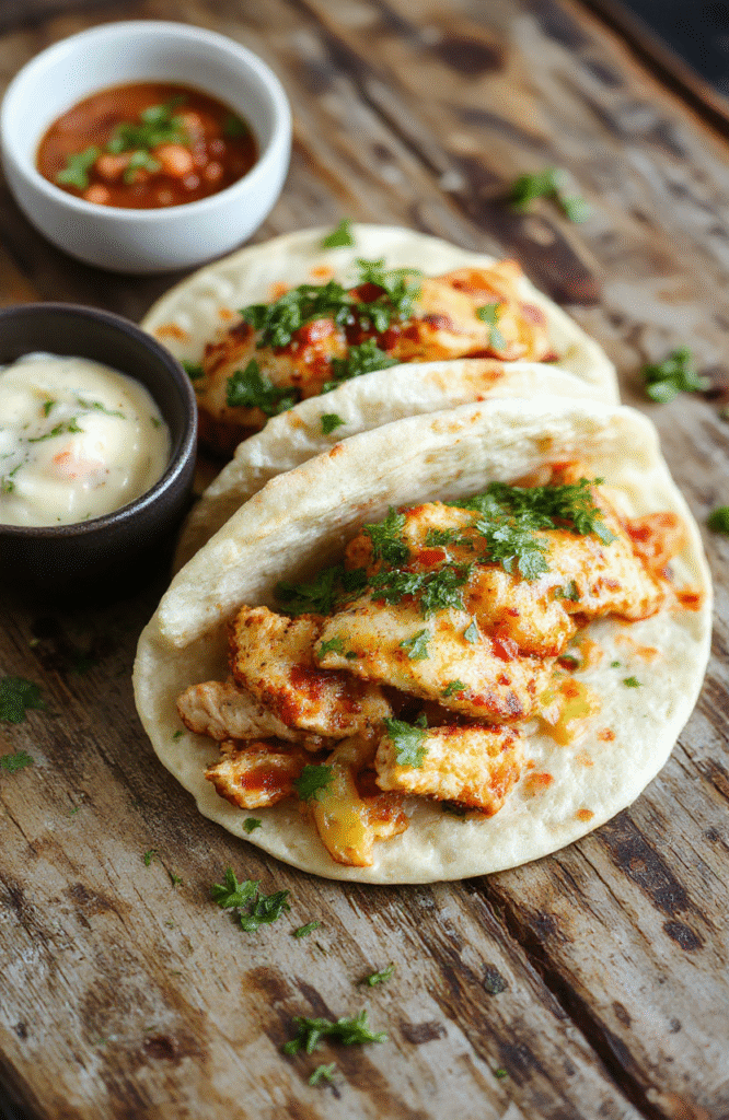 A vibrant plate of shredded crockpot chicken tacos topped with fresh lettuce, diced tomatoes, grated cheese, and a squeeze of lime, arranged on a rustic wooden surface with colorful ingredients around, showcasing textures from crispy taco shells to juicy fillings.