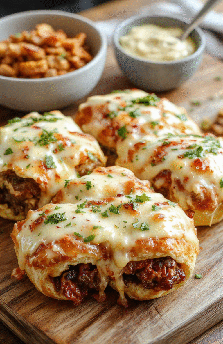 Colorful Philly cheesesteak rolls arranged on a rustic wooden board, showcasing golden-brown edges, melty cheese, sliced beef, and vibrant green peppers with a soft, flaky crust.