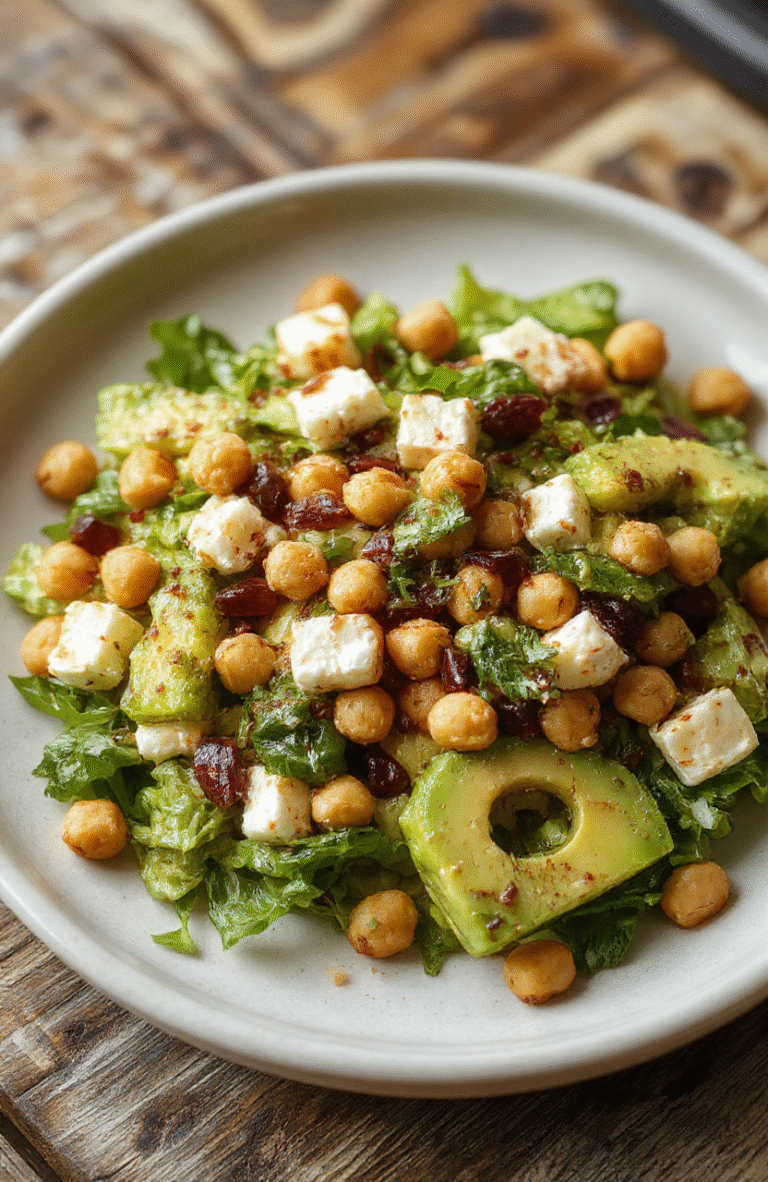 Colorful chickpea feta avocado salad in a white bowl, featuring vibrant green avocado slices, crumbly feta cheese, plump chickpeas, cherry tomatoes, and fresh herbs, arranged artfully with a drizzle of olive oil on a rustic wooden table, with a light natural background, highlighting textures and freshness.