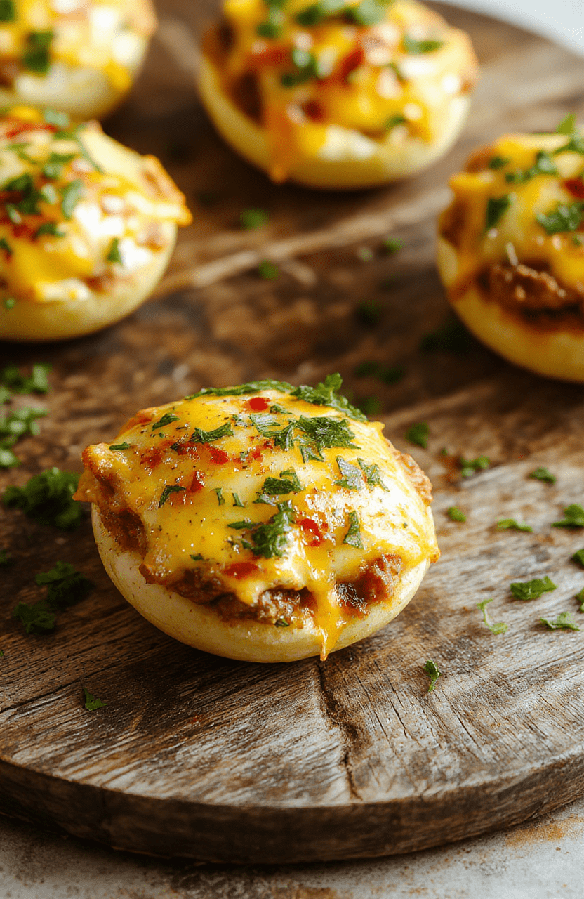 Colorful egg cups filled with melted cheese, seasoned ground beef, and fluffy eggs, arranged in a non-stick muffin tin, with a golden-brown crust and vibrant ingredients, styled simply on a rustic kitchen surface.