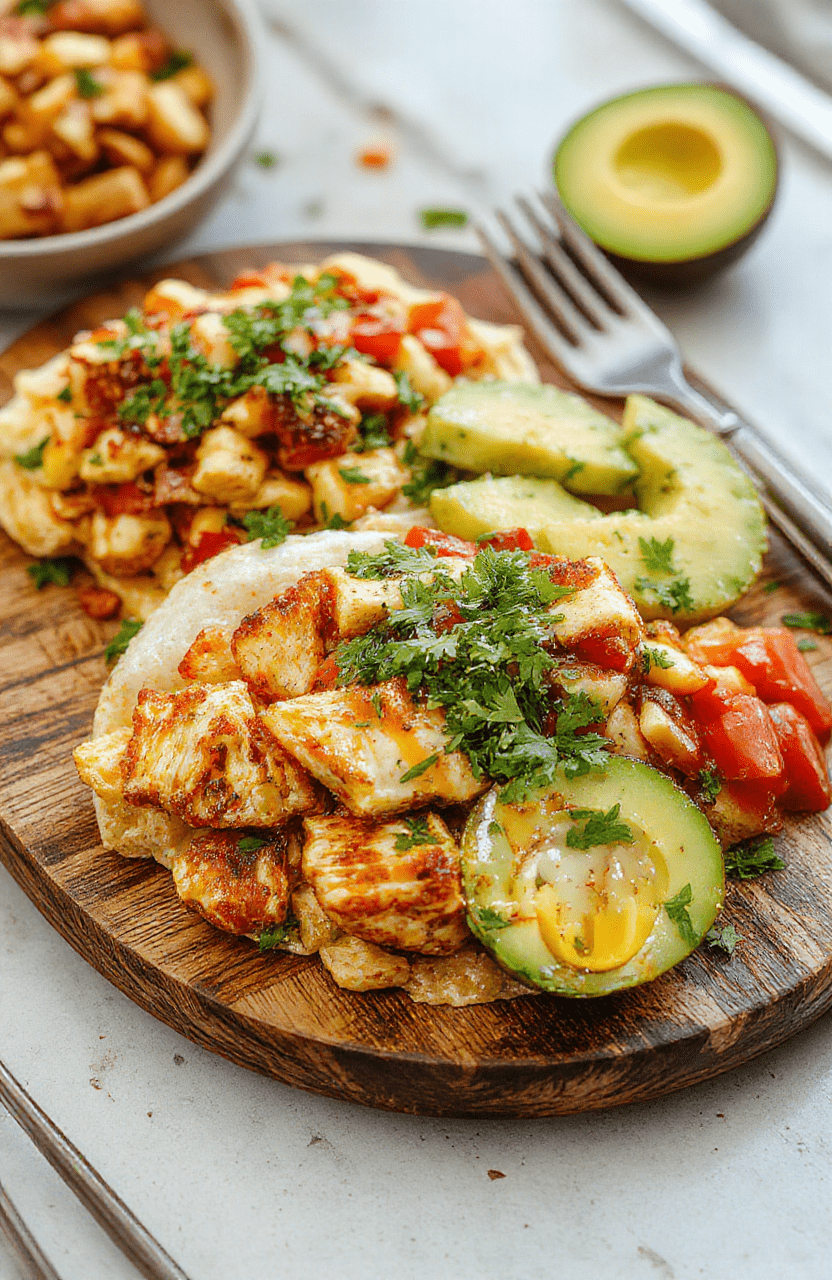 Colorful Southwest Chicken Burrito Bowl featuring seasoned grilled chicken, vibrant red and green bell peppers, black beans, corn, and crisp lettuce on a rustic wooden plate, topped with shredded cheese and fresh cilantro, styled with a lime wedge for a bright finishing touch, capturing textures from tender chicken to crunchy vegetables, with natural daylight highlighting the dish's fresh appeal.
