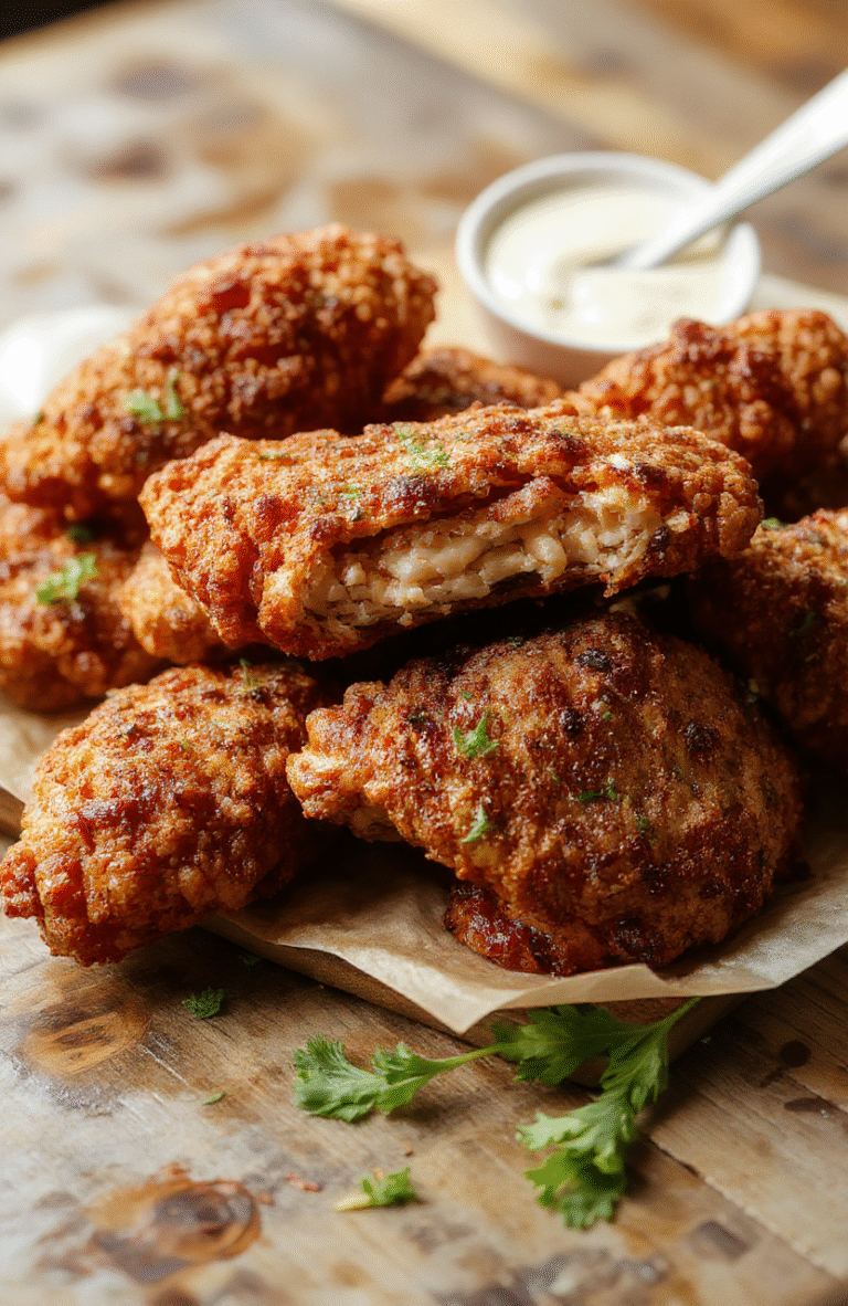 Golden-brown crack chicken tenders arranged on a rustic wooden platter, topped with a sprinkle of chopped parsley, served with a side of creamy dipping sauce, crispy texture highlighted, styled simply for a cozy dinner setting.
