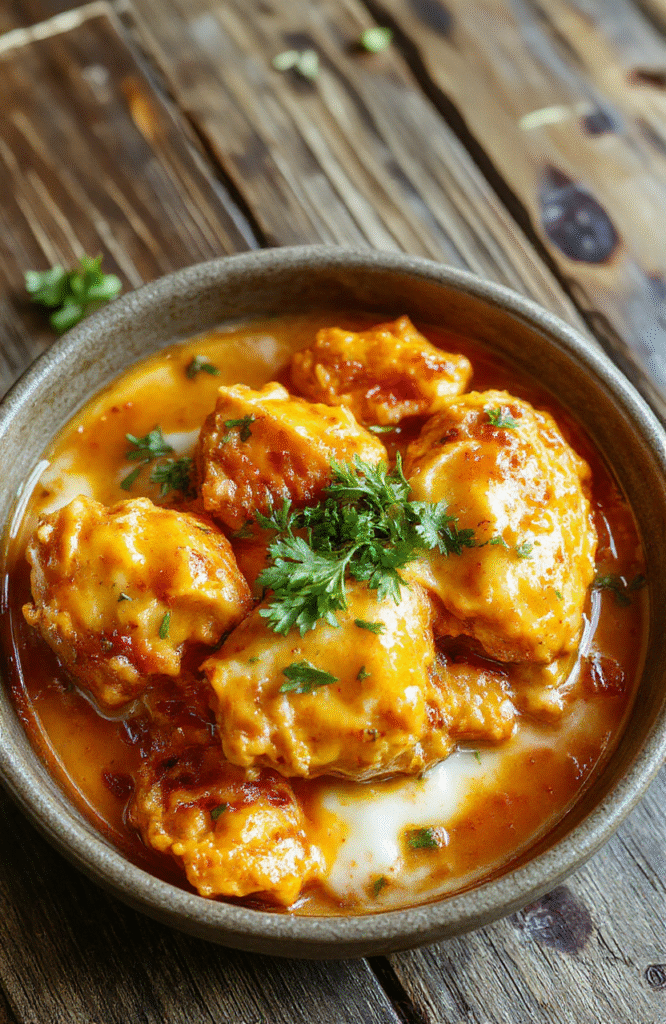 A vibrant plate of creamy butter chicken garnished with fresh herbs, served alongside fluffy white rice. The dish features tender pieces of chicken coated in a rich, golden sauce with a glossy finish, accompanied by side dishes in a rustic bowl, styled on a wooden surface with a soft, natural light highlighting the textures and colors.