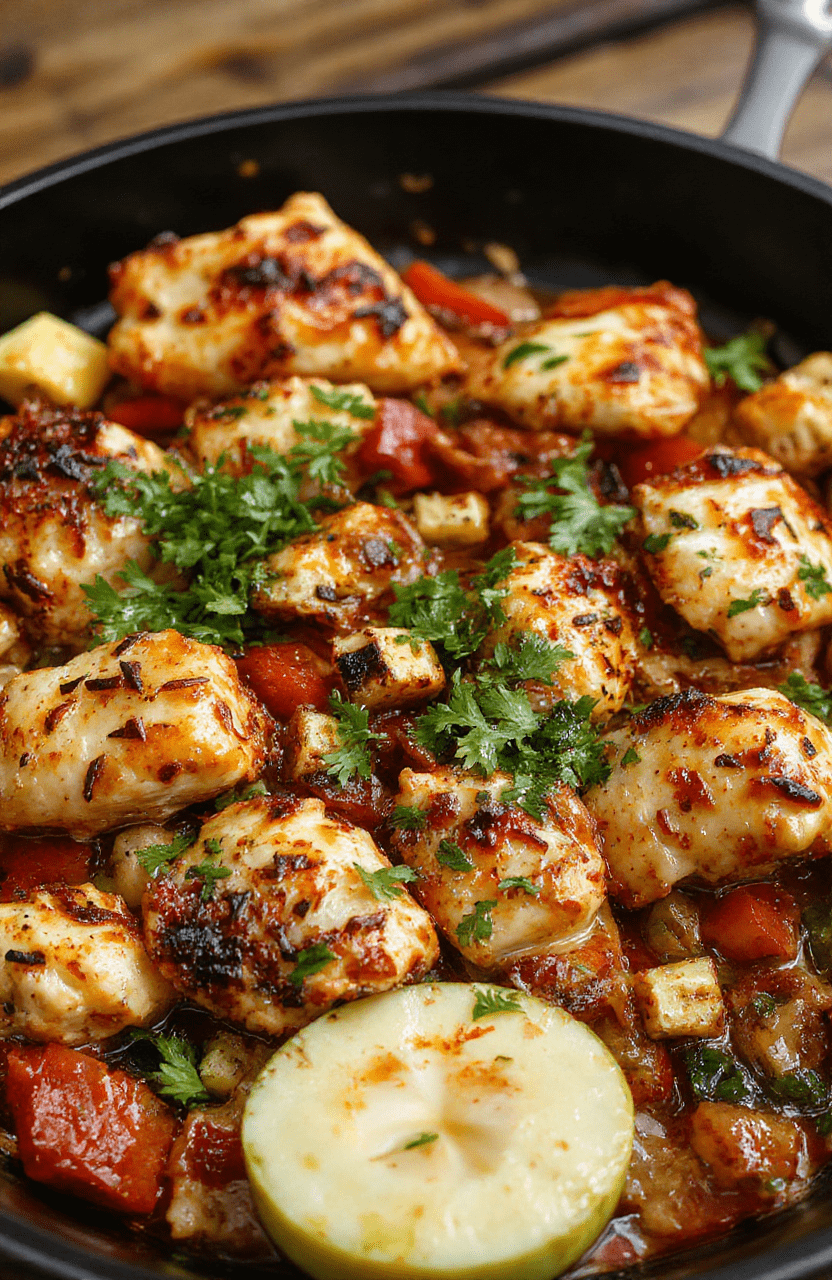 Colorful chicken fajitas arranged on a rustic wooden board, featuring vibrant red and green bell peppers, tender grilled chicken strips, and soft tortillas, garnished with fresh cilantro and slices of lime, with a backdrop of warm natural light highlighting the textures and vibrant colors.