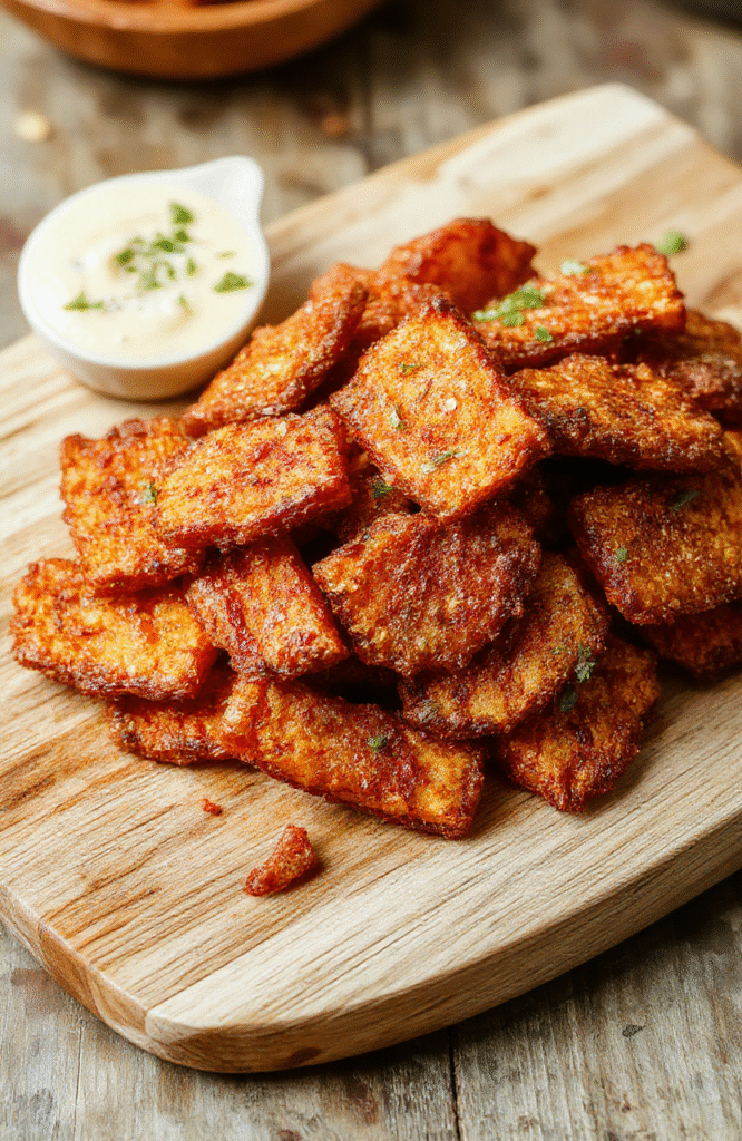 Golden-brown, evenly cut sweet potato fries arranged in a rustic wooden bowl, lightly dusted with flaky sea salt and fresh rosemary, served on a clean white ceramic plate with a drizzle of extra virgin olive oil glistening in natural light. Background is soft beige linen with subtle shadowing.