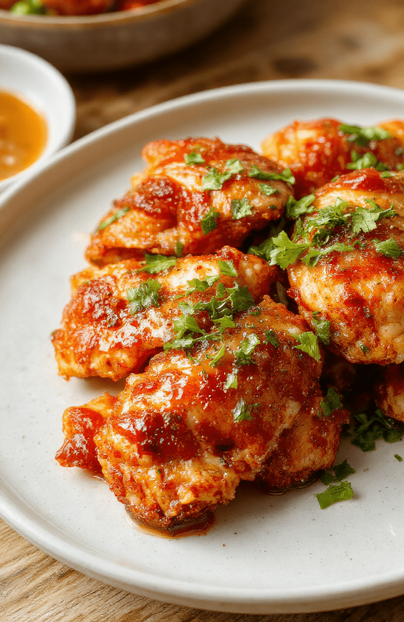 Golden-brown crispy orange chicken pieces glistening with glossy orange-glazed sauce, scattered with sesame seeds and sliced green onions, served in a white ceramic bowl with steamed jasmine rice on the side, fresh orange zest and chili flakes for color contrast, bright natural lighting, shallow depth of field