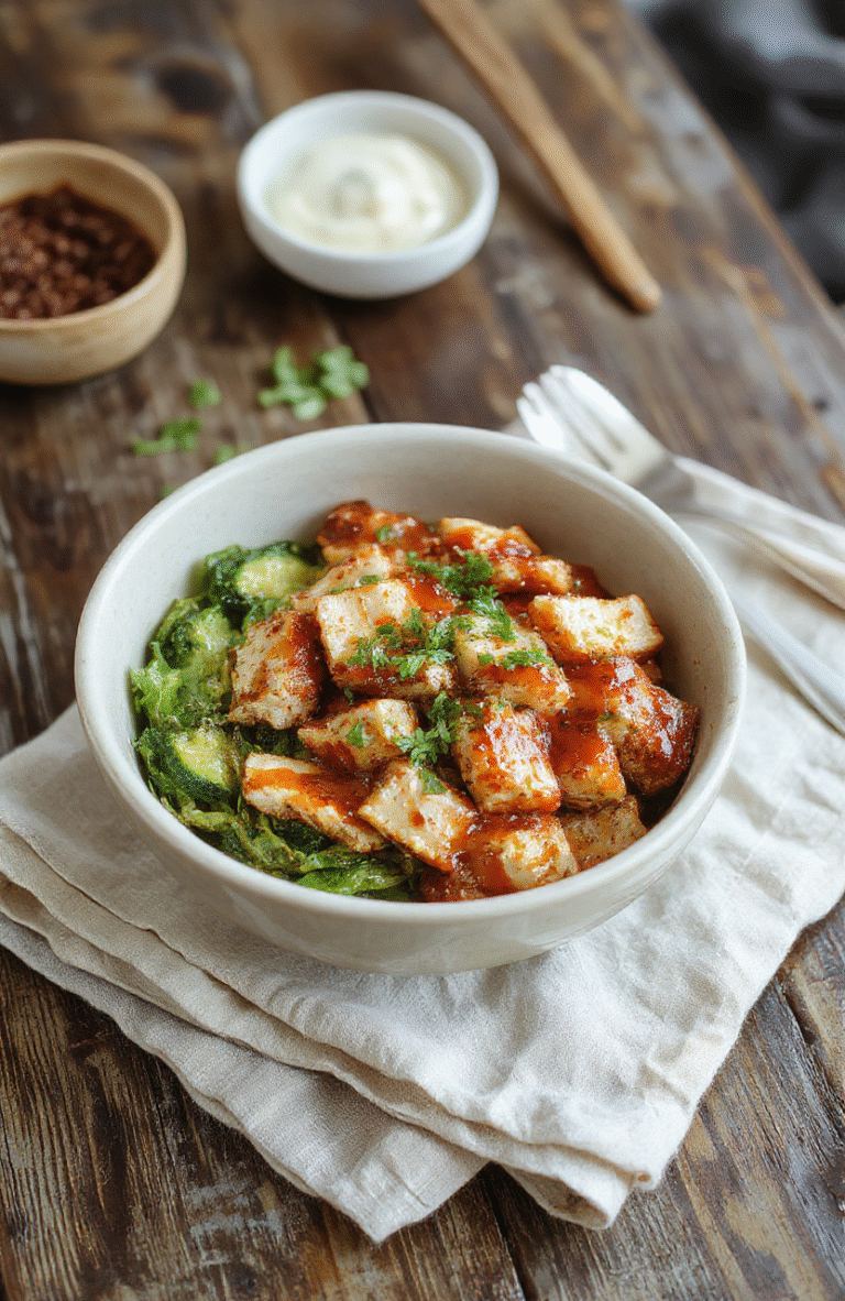 Golden-brown chicken pieces glazed with glossy teriyaki sauce, served over fluffy white rice with steamed broccoli and sliced green onions on a white ceramic bowl, garnished with sesame seeds, natural light, shallow depth of field, clean背景