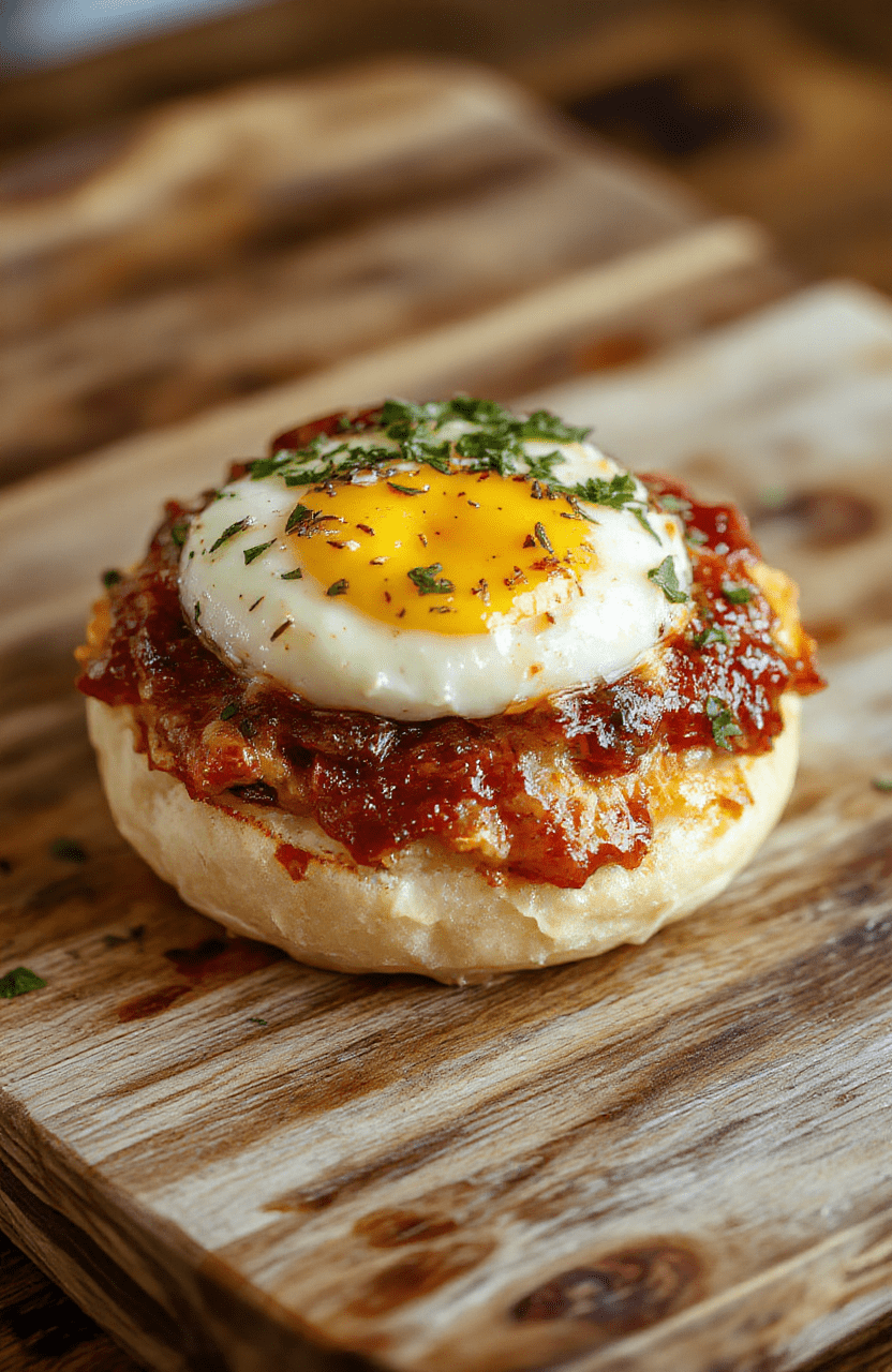 A golden-brown custard-style egg sandwich with soft, fluffy texture,层层 stacked on a rustic wooden cutting board, garnished with sesame seeds and fresh parsley, sliced diagonally to show creamy interior, natural daylight, minimalist plating.