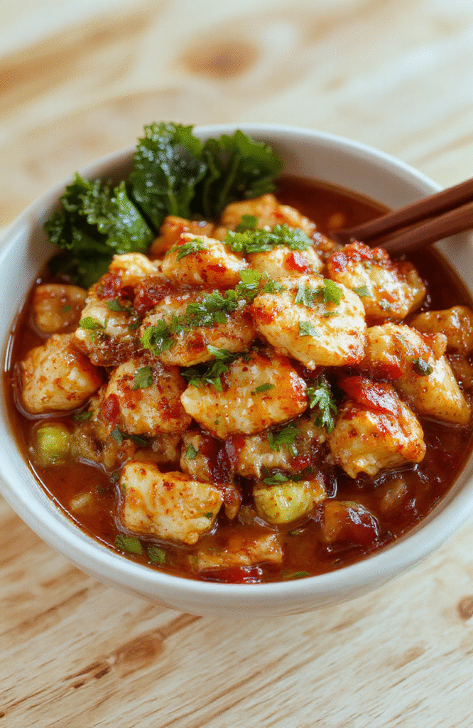 Colorful chicken ramen stir fry in a white bowl: tender sliced chicken, vibrant broccoli florets, shredded carrots, red bell pepper strips, and crisp snap peas tangled with golden ramen noodles, garnished with sesame seeds and sliced green onions, served on a light oak wooden table with soft natural lighting.