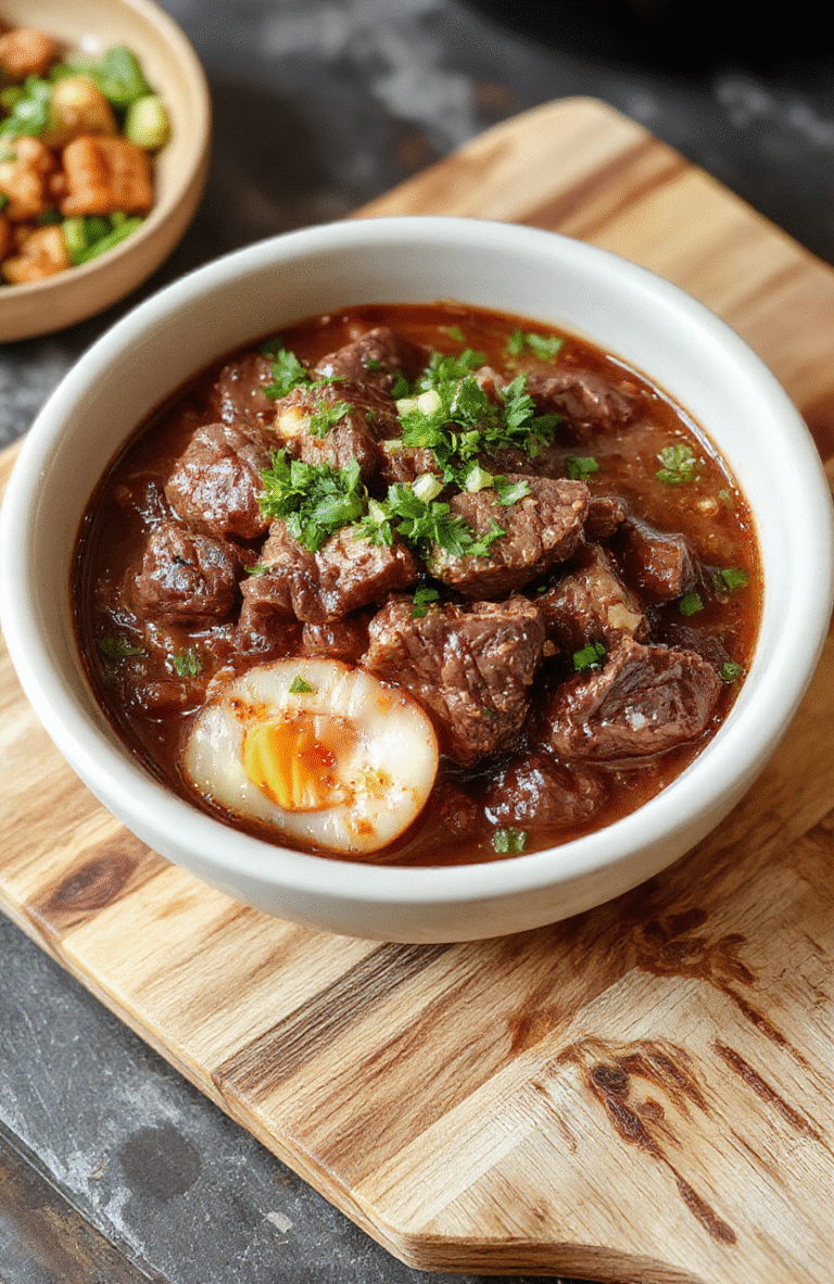 A vibrant Korean beef bowl served in a shallow ceramic bowl: tender bulgogi-style beef strips glistening with glossy glaze, atop steamed jasmine rice, garnished with toasted sesame seeds, finely sliced green onions, and quick-pickled radish slices. Steam rises gently from the rice, with subtle char marks on the beef for texture.