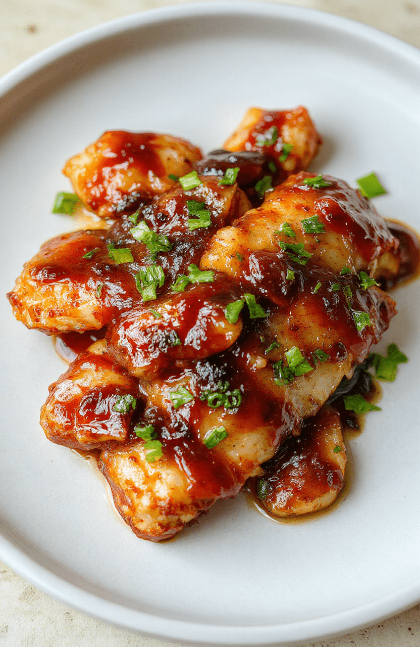 Glossy sticky honey garlic chicken thighs with caramelized edges, nestled on a bed of steamed white rice, garnished with sesame seeds and sliced green onions, served on a rustic ceramic plate with a-side of blanched broccoli